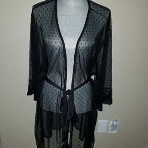 Black Lace Polka Dot Sheer Robe